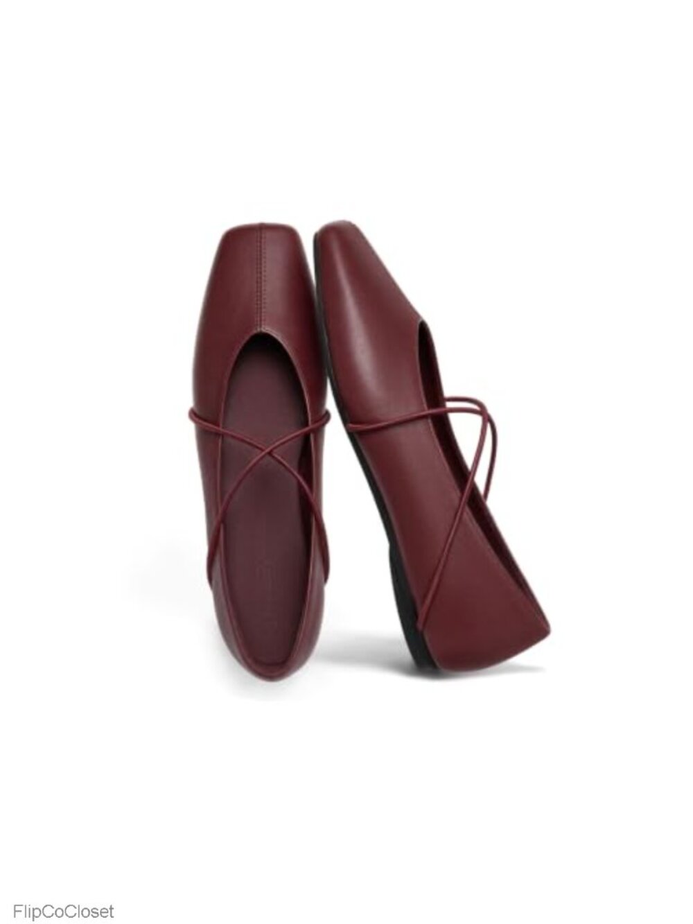 Square Toe Ballet Flats Faux Leather Crisscross Mary Jane Slip On Work Shoes